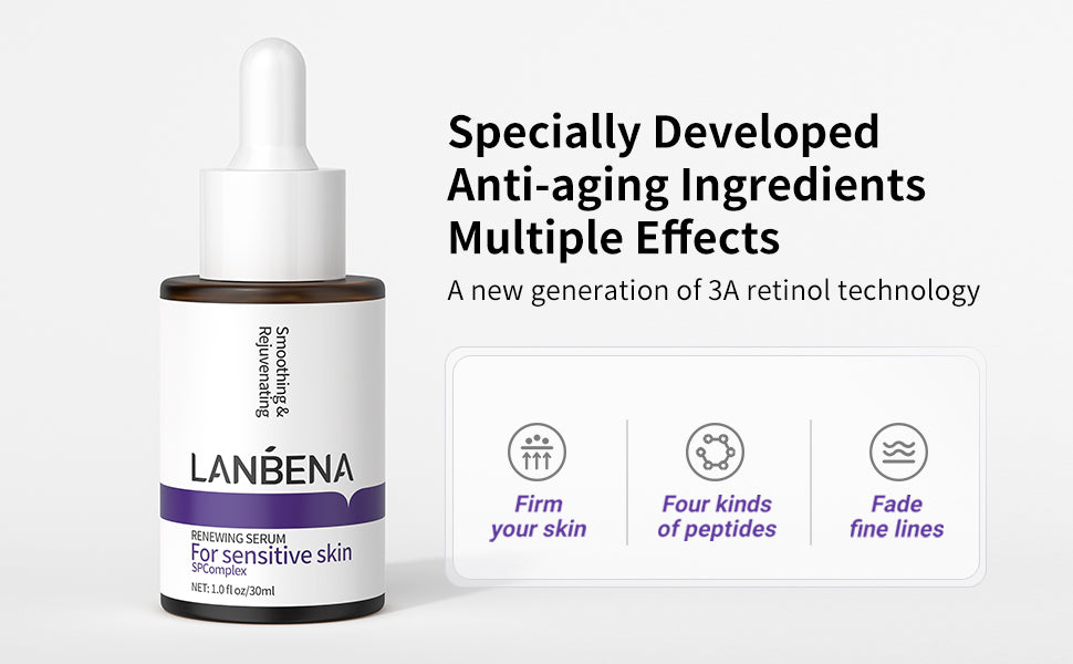 LANBENA Retinol Serum for Face, Retinol Serum with Hyaluronic Acid for Wrinkles and Fine Lines, Renew and Plump Night Facial Serum for Glowing Skin, Serum for Sensitive Skin, 30ml