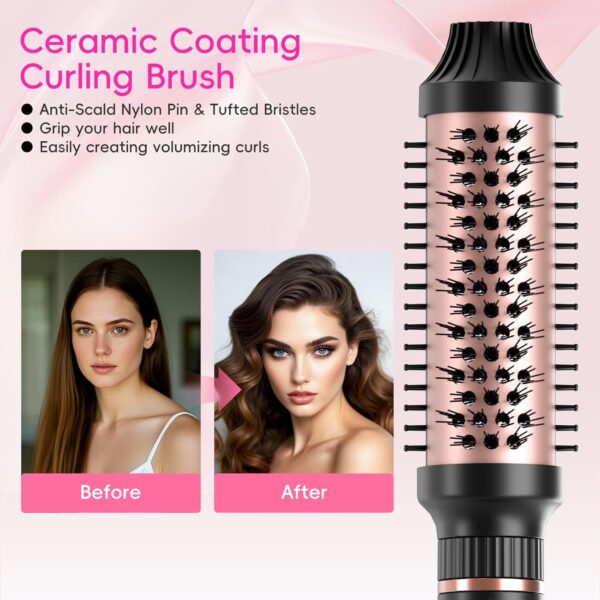 Hair Straightening Brush Set with Thermal Brush Flat Iron, 1 Inch Ceramic Curling Iron, 5 Adjustable Temps Professional Fast Heat with Glove, Dual Voltage for Travel